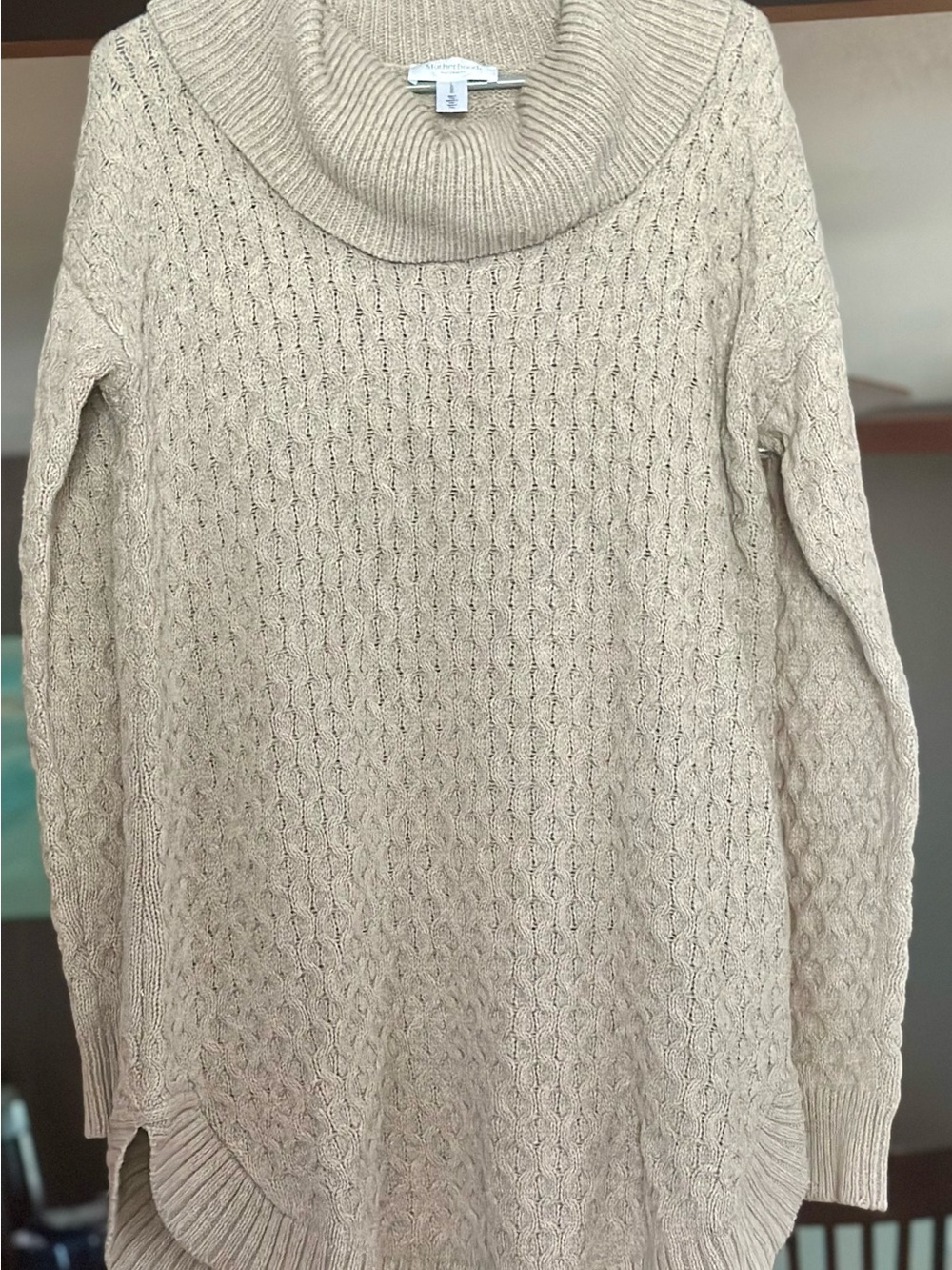 Motherhood Maternity Beige Cable Knit Cowl Sweater Dress